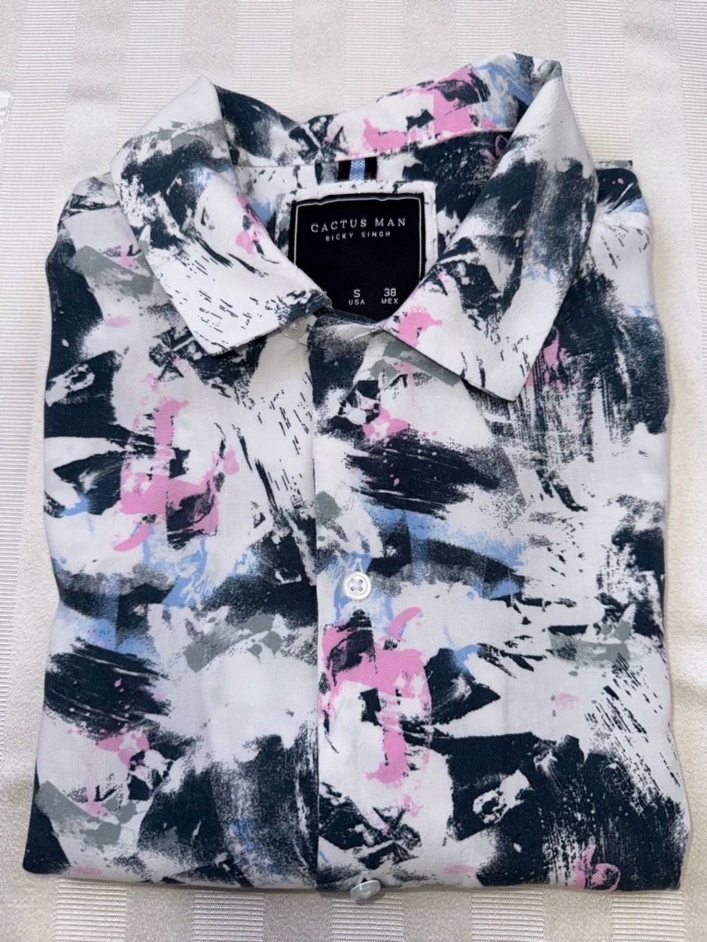 Cactus Man Ricky Singh Sz Small Abstract Brushstroke Button-Up Men’s Shirt - Picture 11 of 13